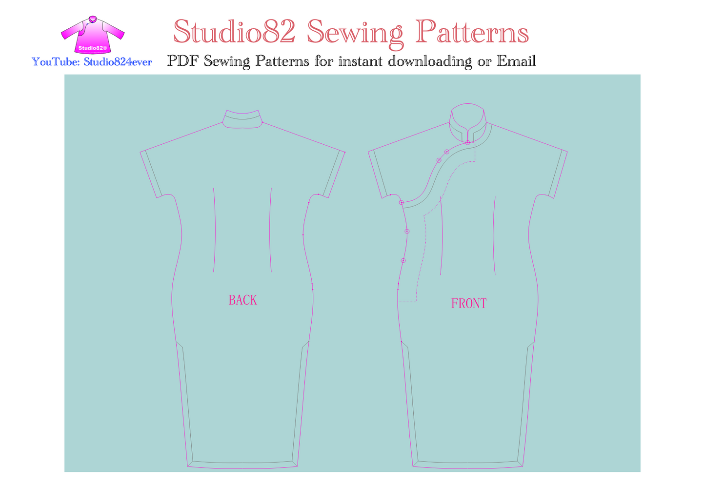 Digital Sewing Pattern:Cheongsam (Qipao) Short-Sleeved Continuous Shoulder Sleeve Sewing Pattern
