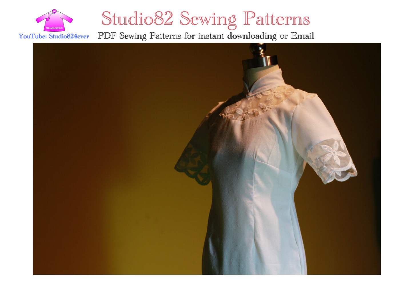 Digital Sewing Pattern: Cheongsam Sewing Pattern: Mid-Length Short-Sleeved Qipao with Integrated Annular Patch around Neck