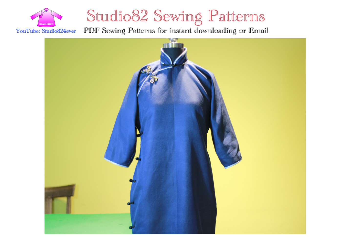 Digital Sewing Pattern: Vintage-Inspired Qipao Sewing Pattern – Flat-Cut, Mid-Length Sleeve, Knee-Length, Side-Closure with Mandarin Collar