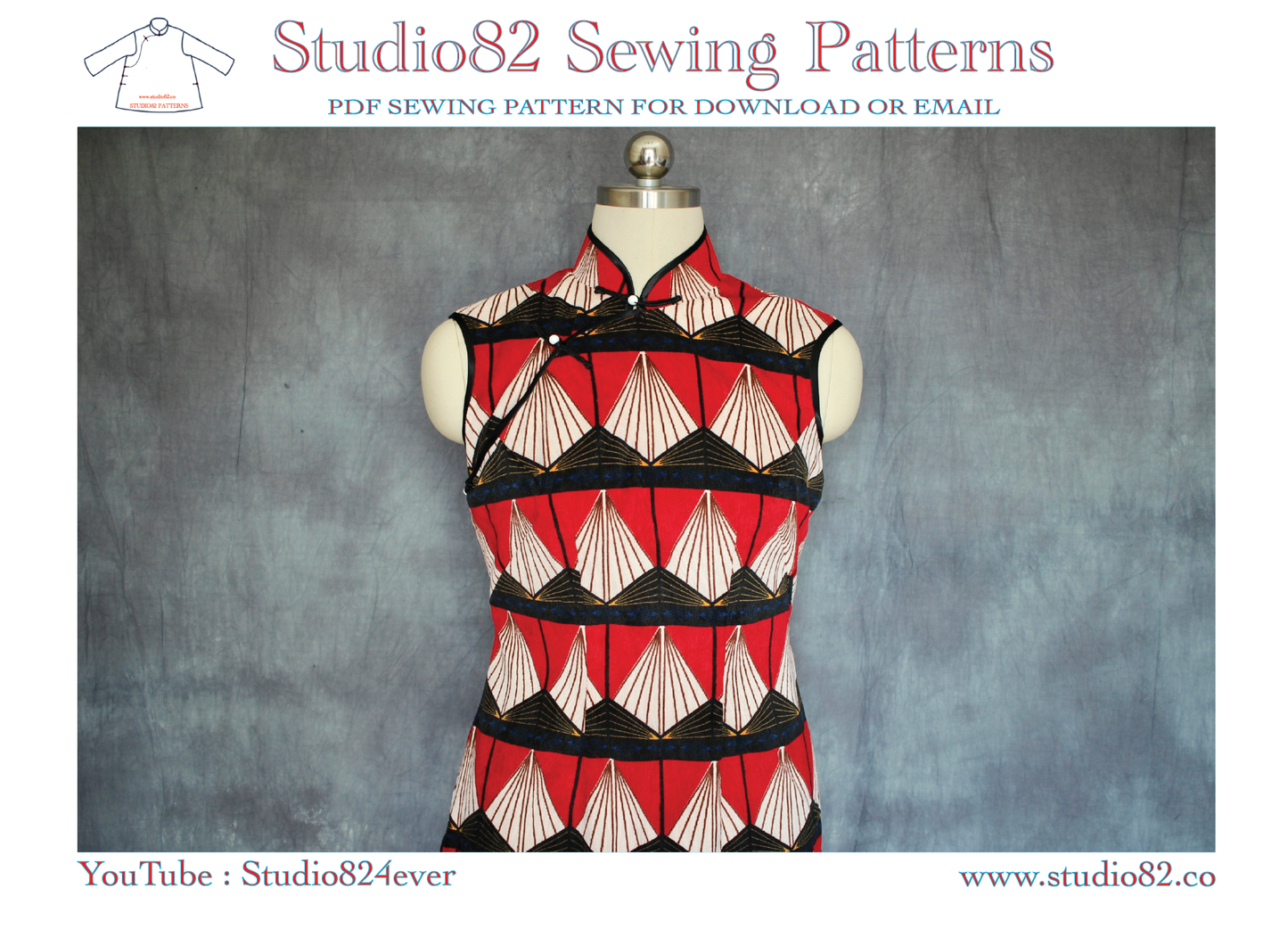 Digital Sewing Pattern of Hong Kong-style Cheongsam with a Pointed Bust and Sleeveless Design