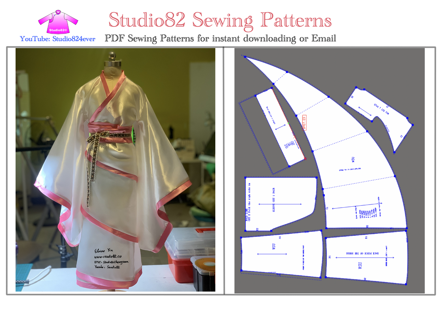 Digital Sewing Pattern of Wide-Sleeve and 3 Wraps Qu_Ju