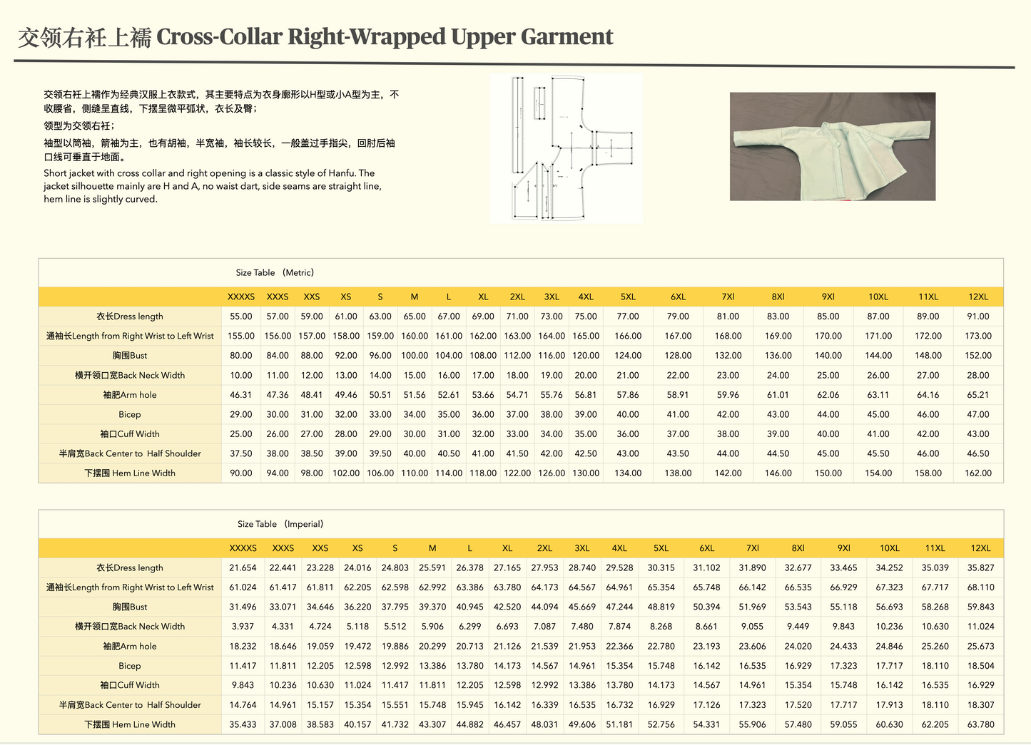 Digital Sewing pattern of The Cross-Collar Right-Wrapped Upper Garment