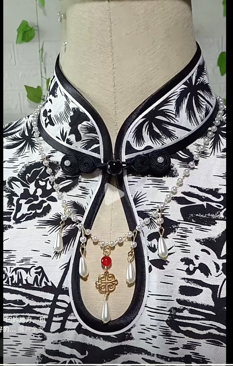 Digital Pattern of cheongsam gown with a water drop neckline and 3/4 sleeves