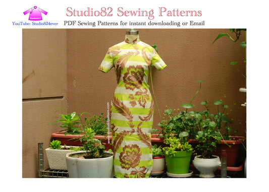 PDF Sewing Pattern of short-sleeved Qipao with a square placket