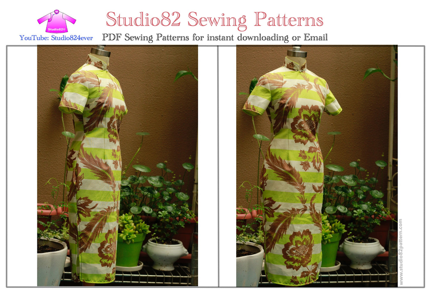 PDF Sewing Pattern of short-sleeved Qipao with a square placket