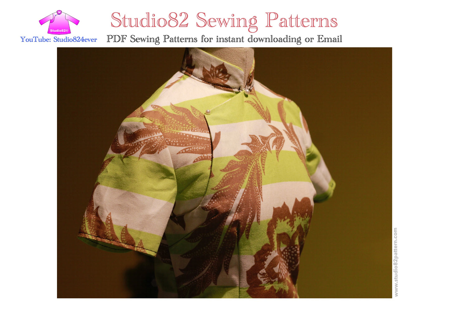 PDF Sewing Pattern of short-sleeved Qipao with a square placket