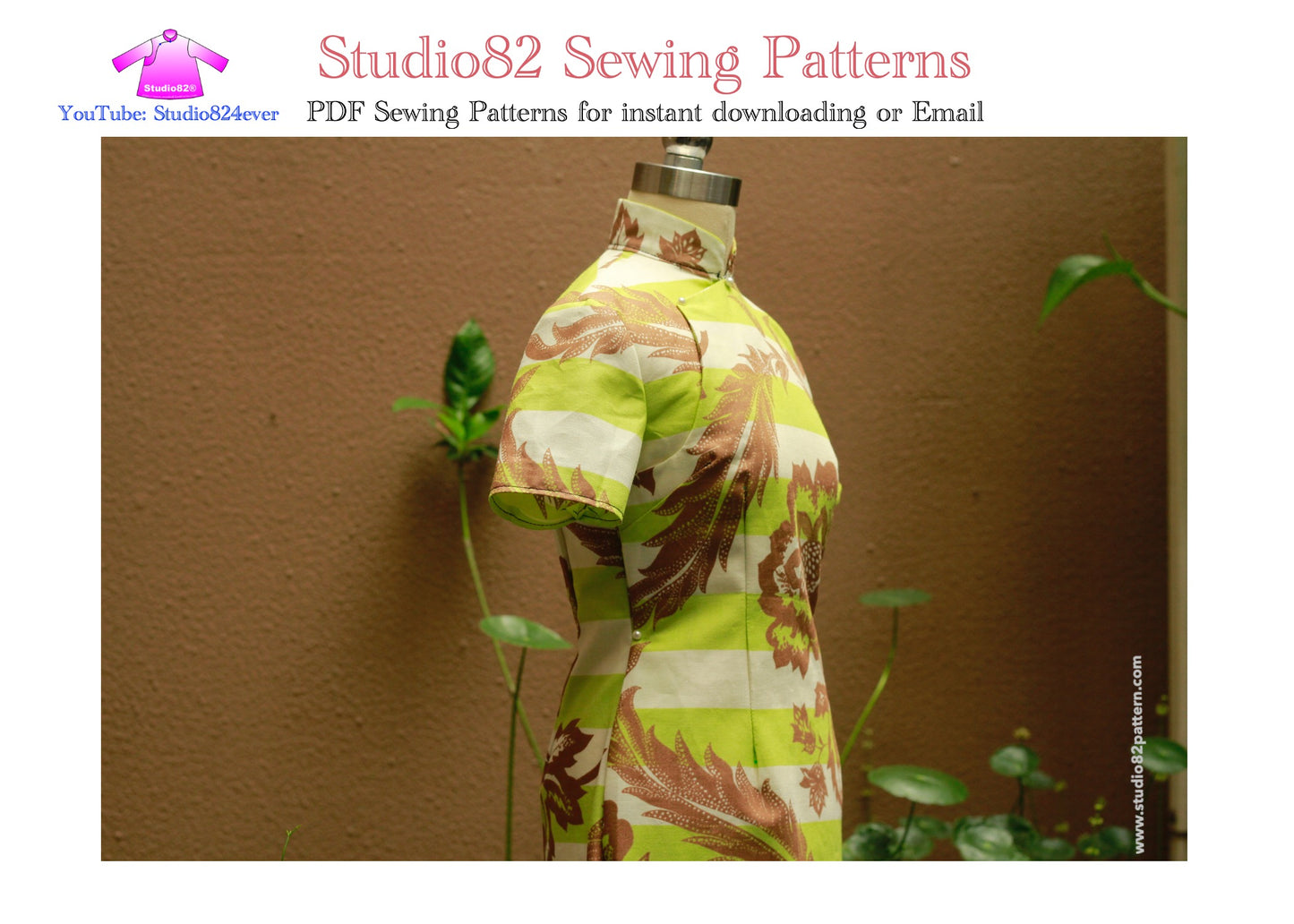 PDF Sewing Pattern of short-sleeved Qipao with a square placket