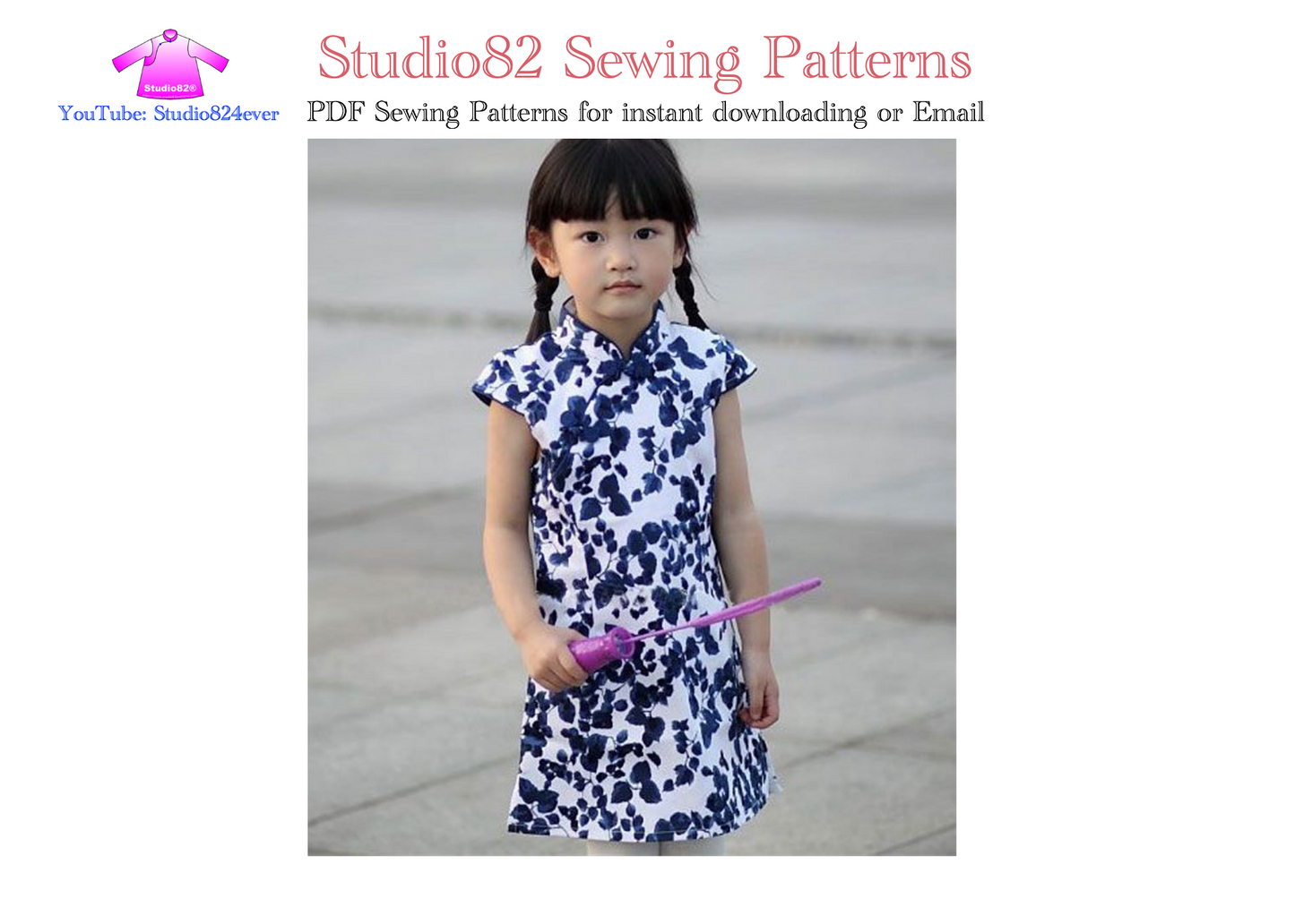 Digital Sewing Pattern: Girls' Knee-Length Cap Sleeve Qipao Dress
