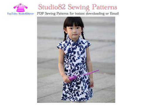 Digital Sewing Pattern: Girls' Knee-Length Cap Sleeve Qipao Dress