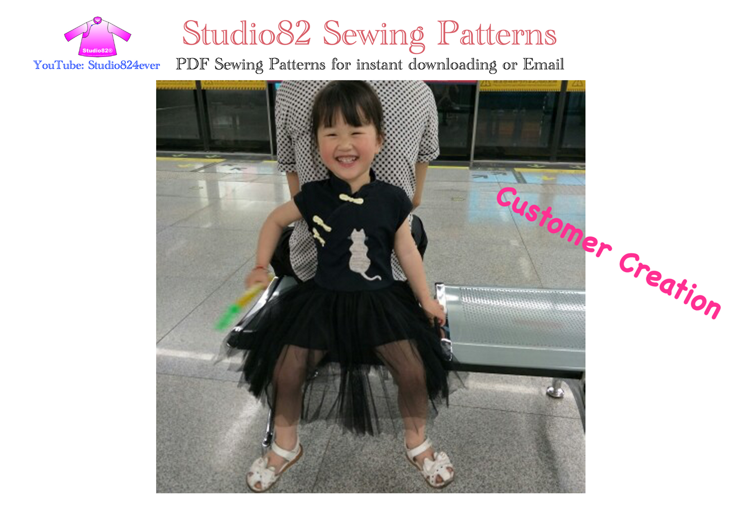 Digital Sewing Pattern: Girls' Knee-Length Cap Sleeve Qipao Dress