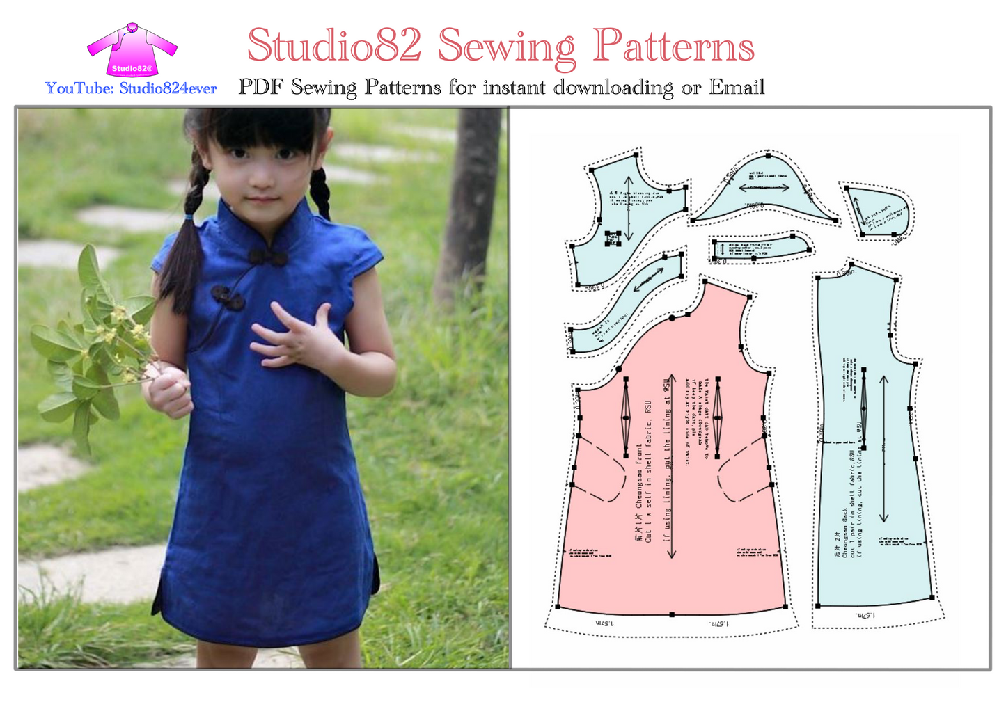 Digital Sewing Pattern: Girl’s French-Sleeves Qipao Dress – Fitted Cut