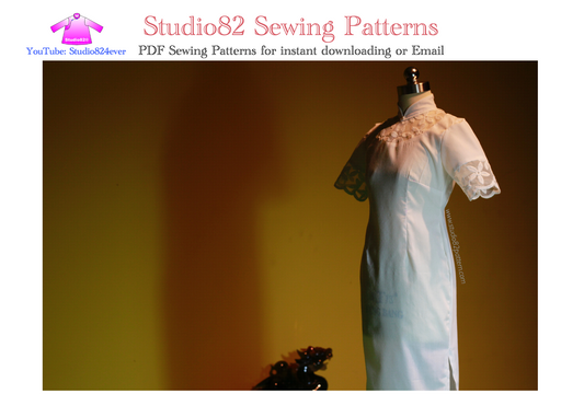 Digital Sewing Pattern: Cheongsam Sewing Pattern: Mid-Length Short-Sleeved Qipao with Integrated Annular Patch around Neck