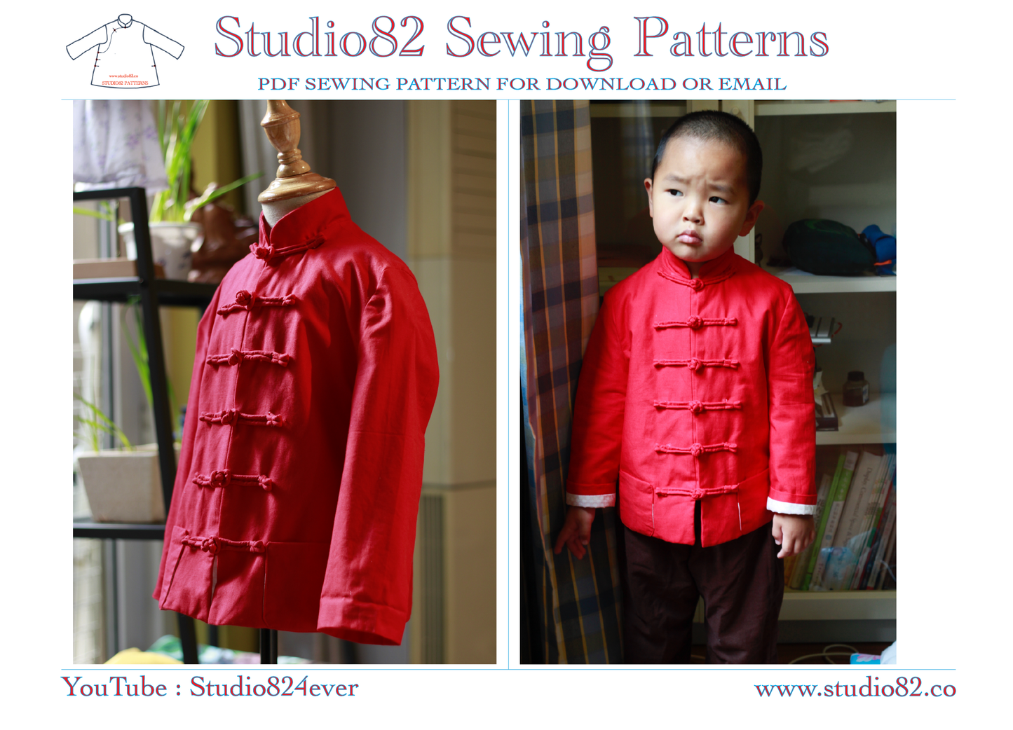 Classic Chinese Tang Suit Jacket Pattern for Boys (with Lining)