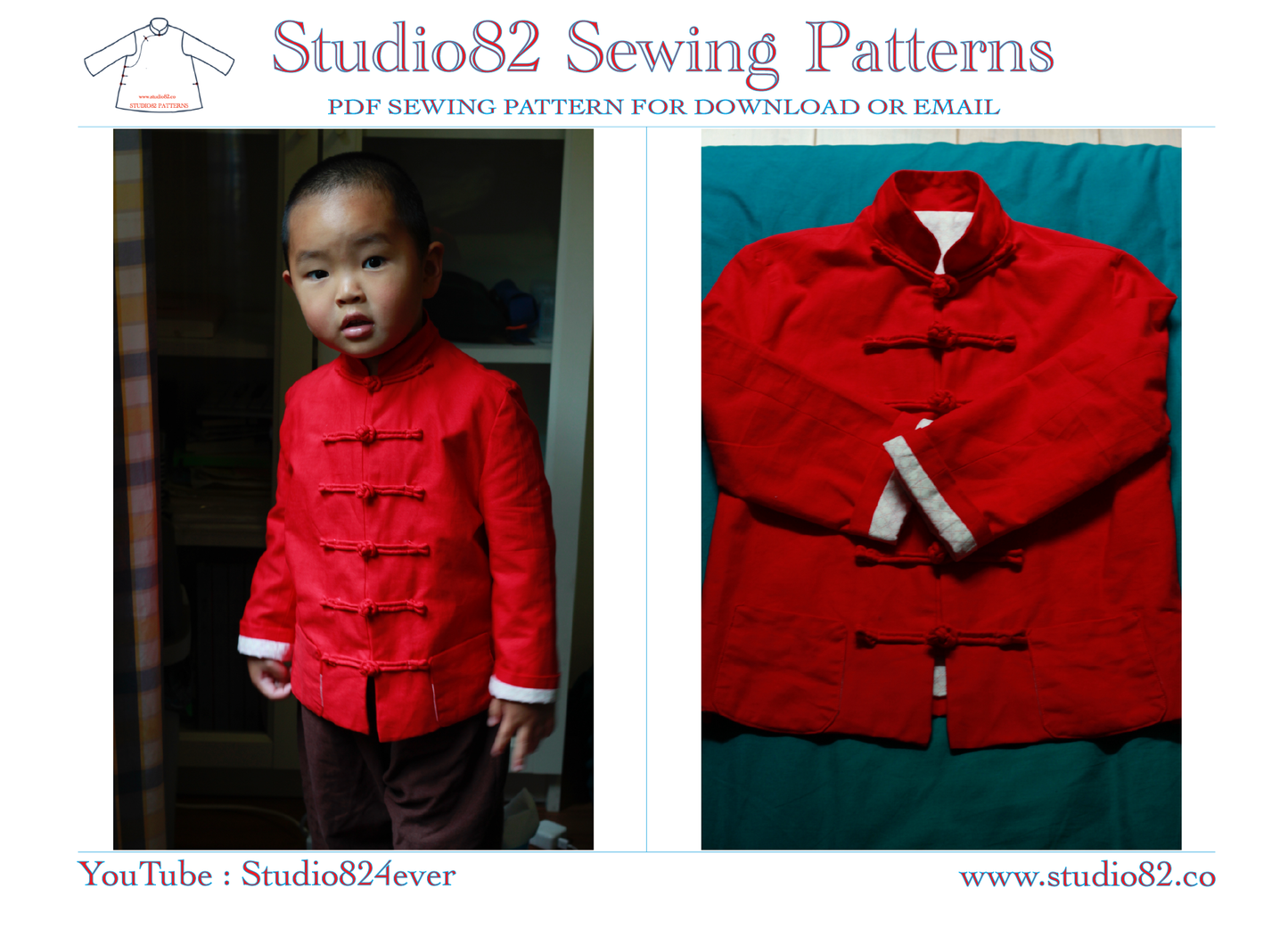 Classic Chinese Tang Suit Jacket Pattern for Boys (with Lining)