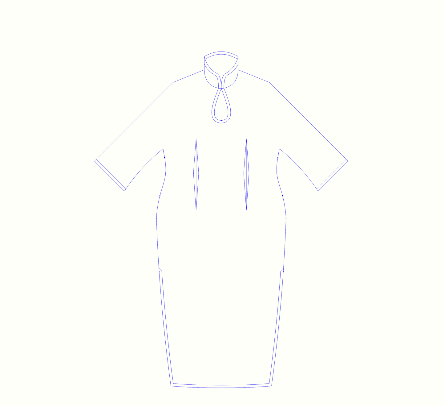 Digital Pattern of  cheongsam gown with a water drop neckline and 3/4 sleeves