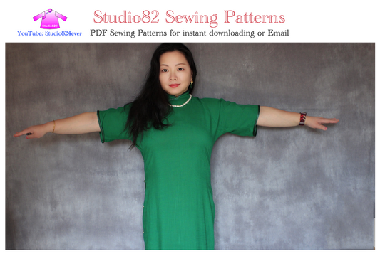 Digital sewing pattern of short-sleeved, floor-length, flat-cut cheongsam