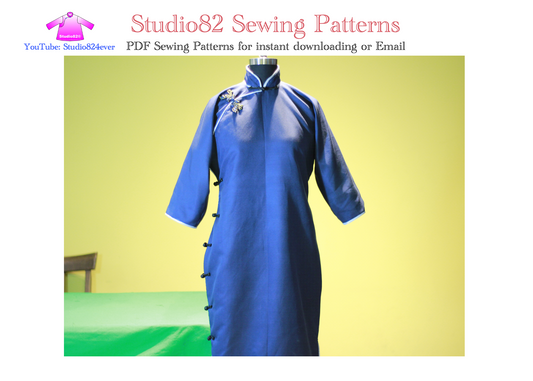 Digital Sewing Pattern: Vintage-Inspired Qipao Sewing Pattern – Flat-Cut, Mid-Length Sleeve, Knee-Length, Side-Closure with Mandarin Collar