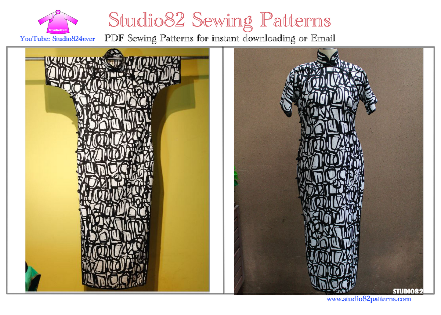Digital Sewing Pattern of Double Diagonal Plackets Cheongsam Gown