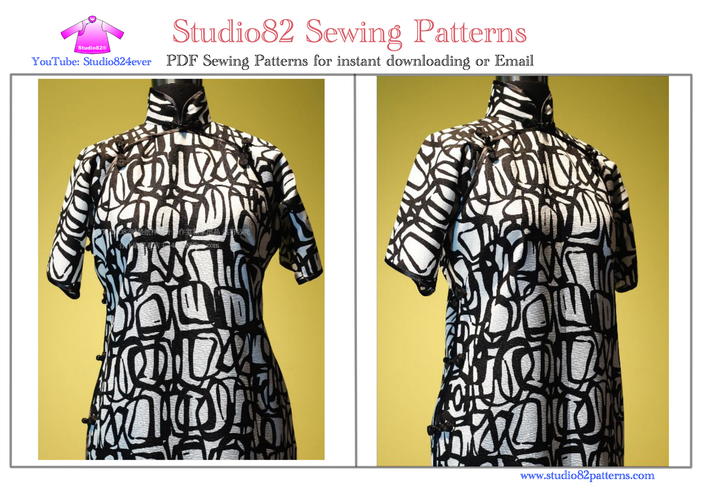 Digital Sewing Pattern of Double Diagonal Plackets Cheongsam Gown