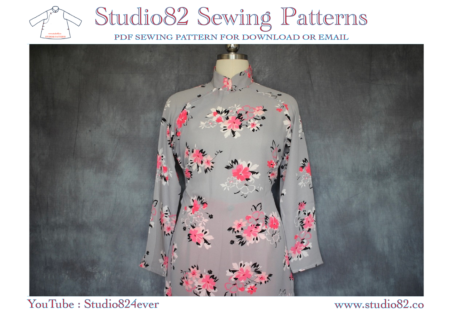 Raglan-Sleeve áo dài with diagonal placket and zipper PDF sewing Pattern