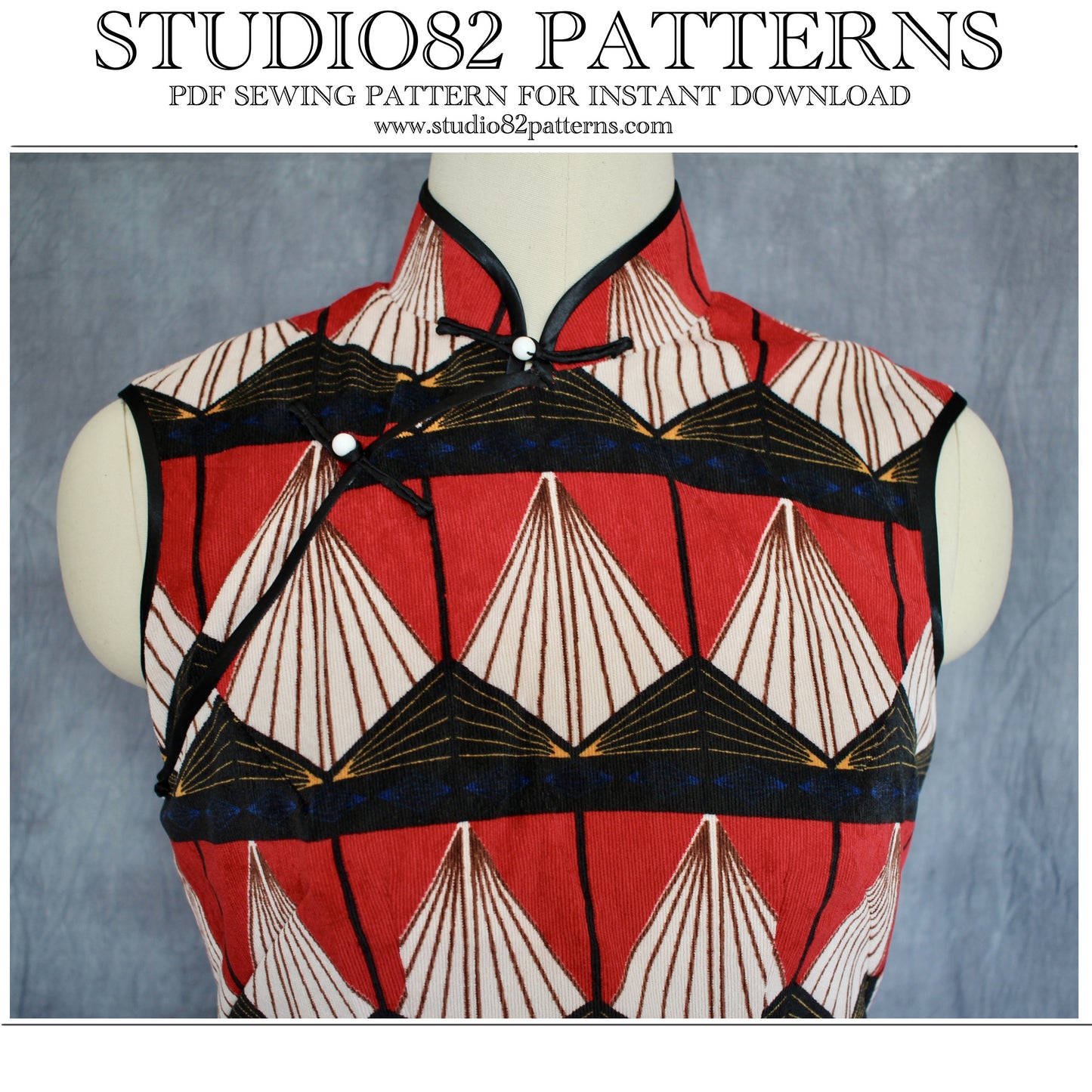Digital Sewing Pattern of Hong Kong-style Cheongsam with a Pointed Bust and Sleeveless Design