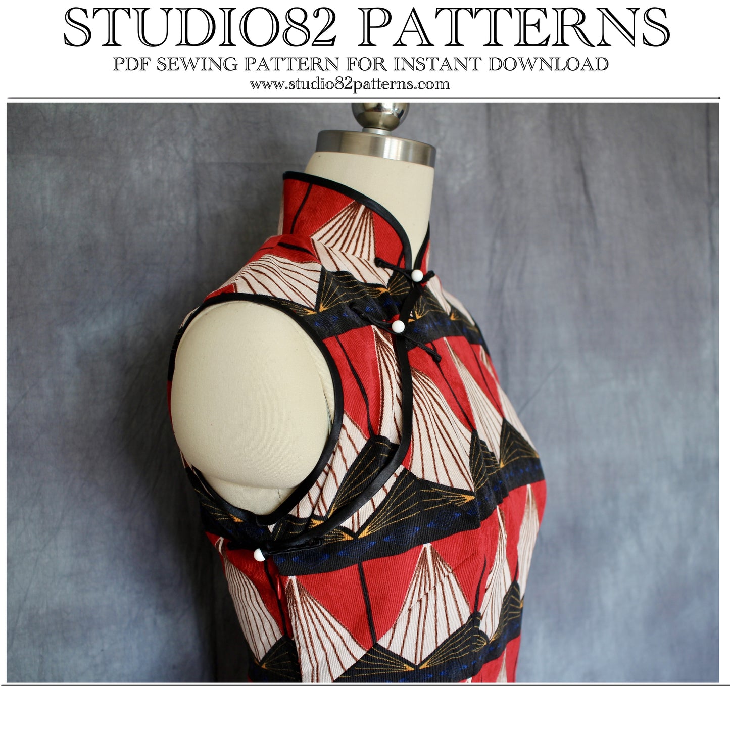 Digital Sewing Pattern of Hong Kong-style Cheongsam with a Pointed Bust and Sleeveless Design