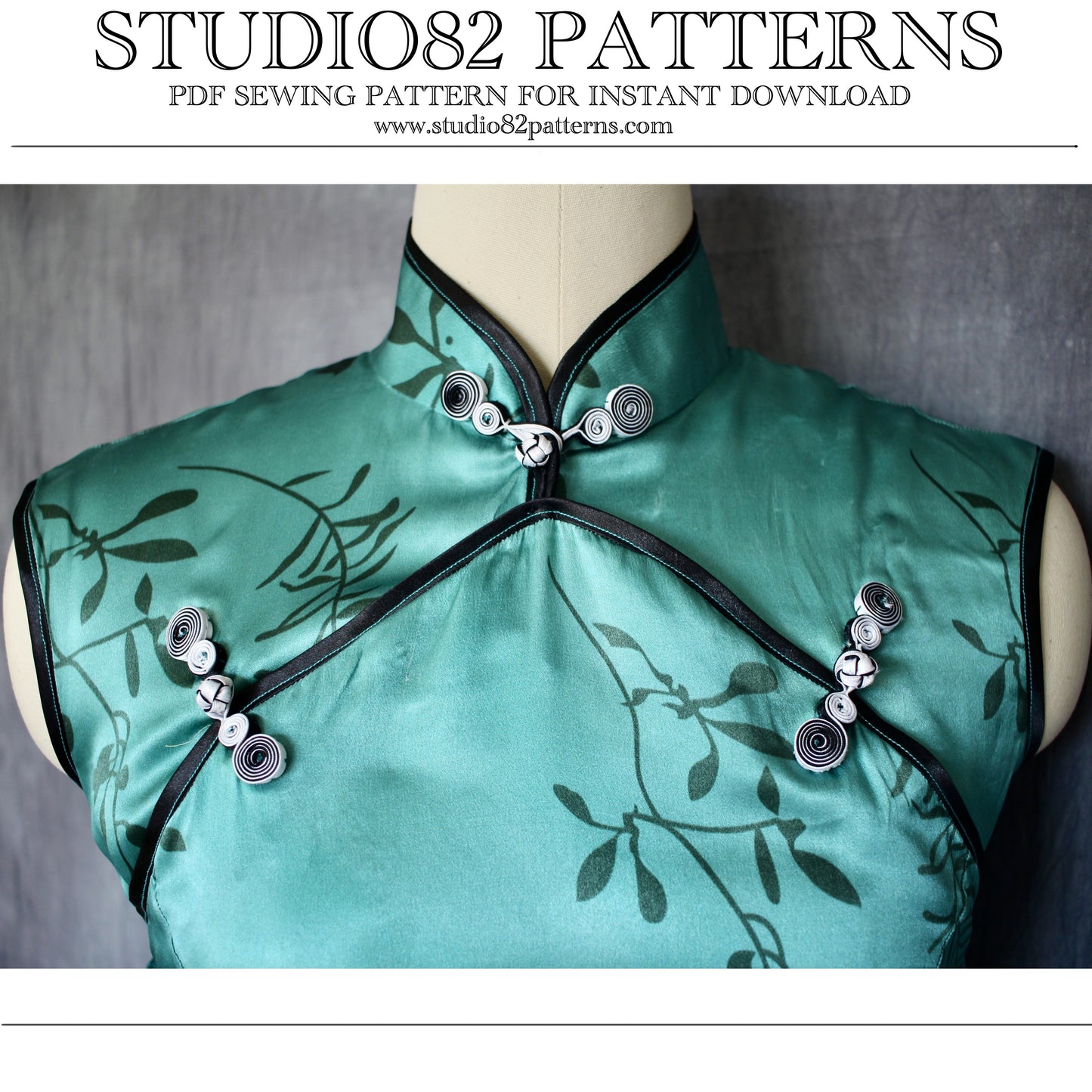 Sleeveless Double Diagonal Plackets Cheongsam Gown PDF Sewing Pattern