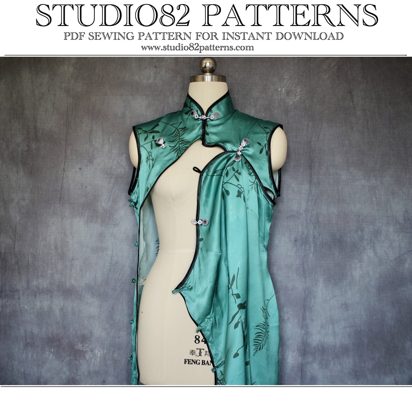 Sleeveless Double Diagonal Plackets Cheongsam Gown PDF Sewing Pattern