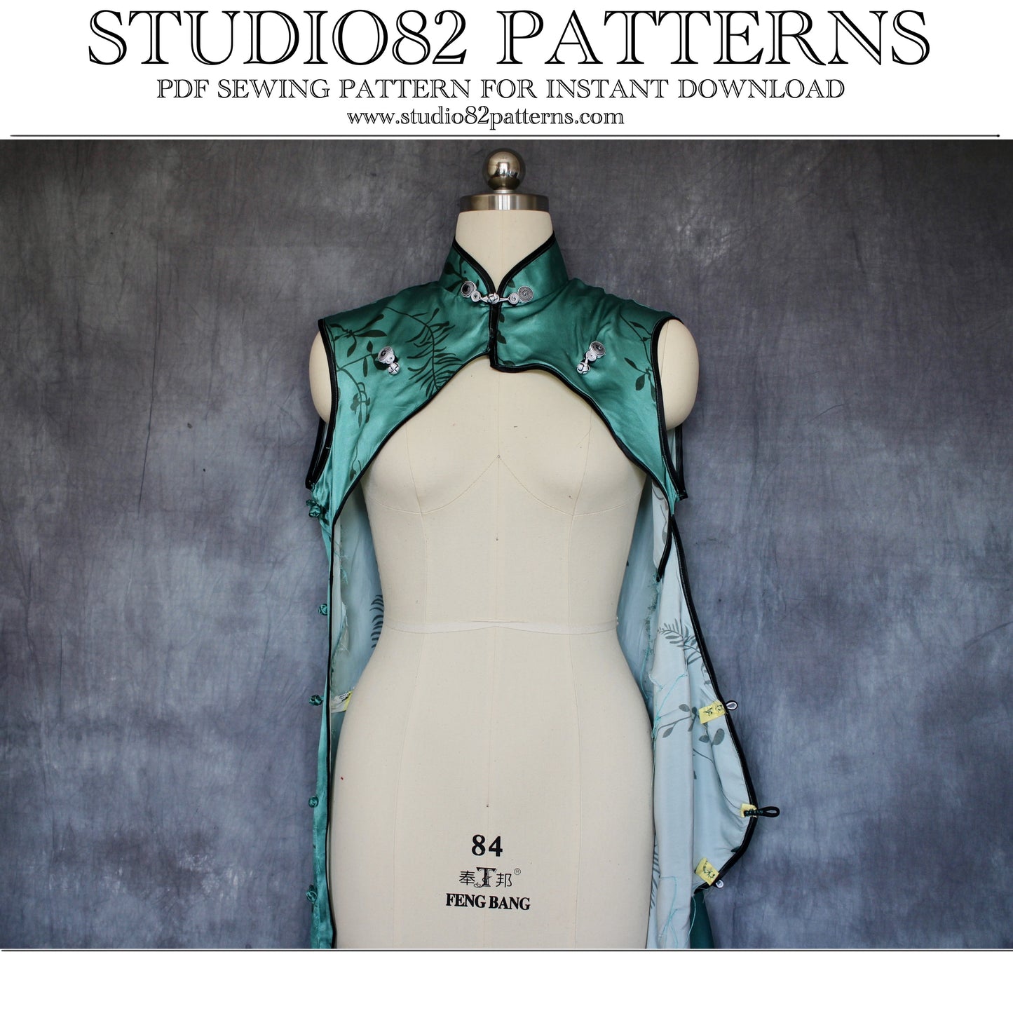 Sleeveless Double Diagonal Plackets Cheongsam Gown PDF Sewing Pattern