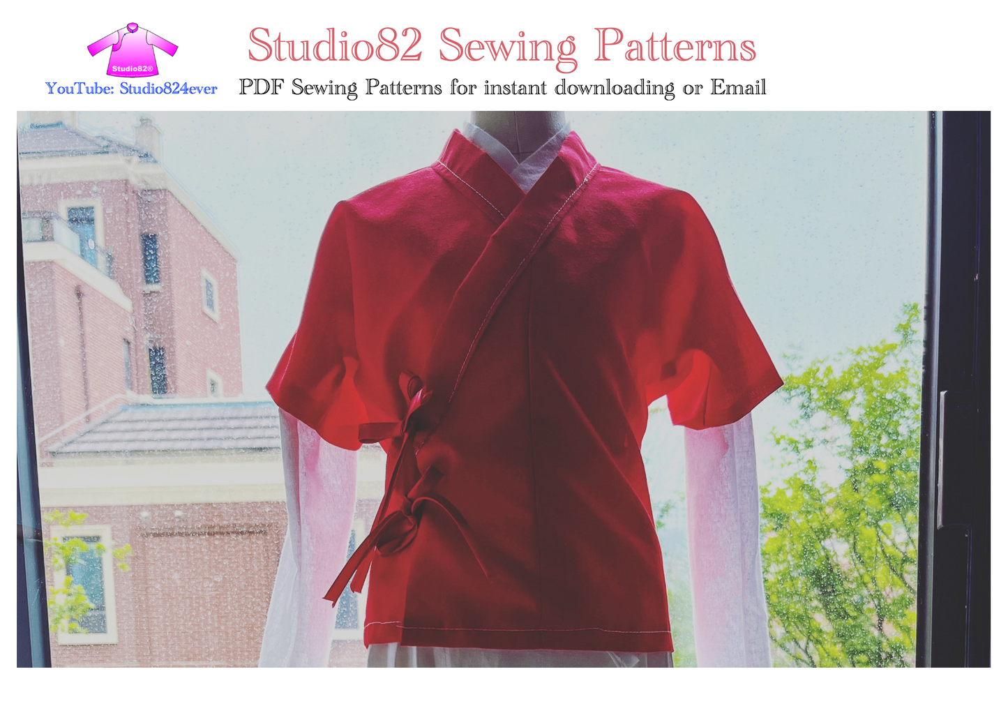 PDF Sewing Pattern of Half Sleeve Coat with Cross Collar