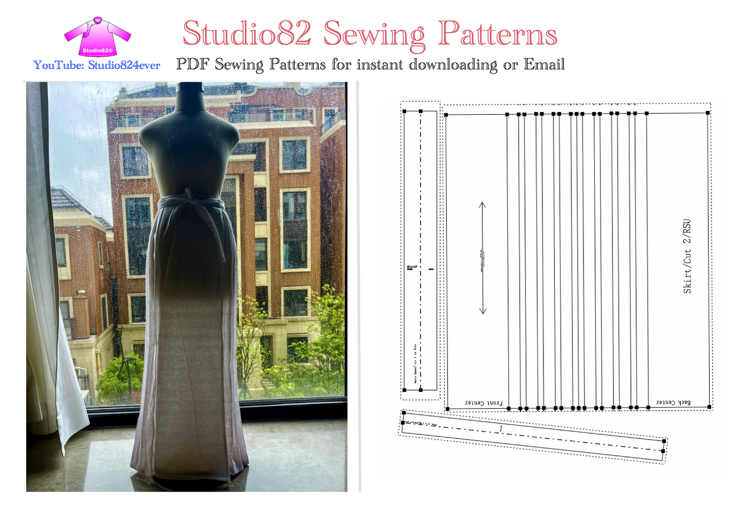 Digital sewing pattern of Horse-face Skirt(H silhouette) with video tutorial