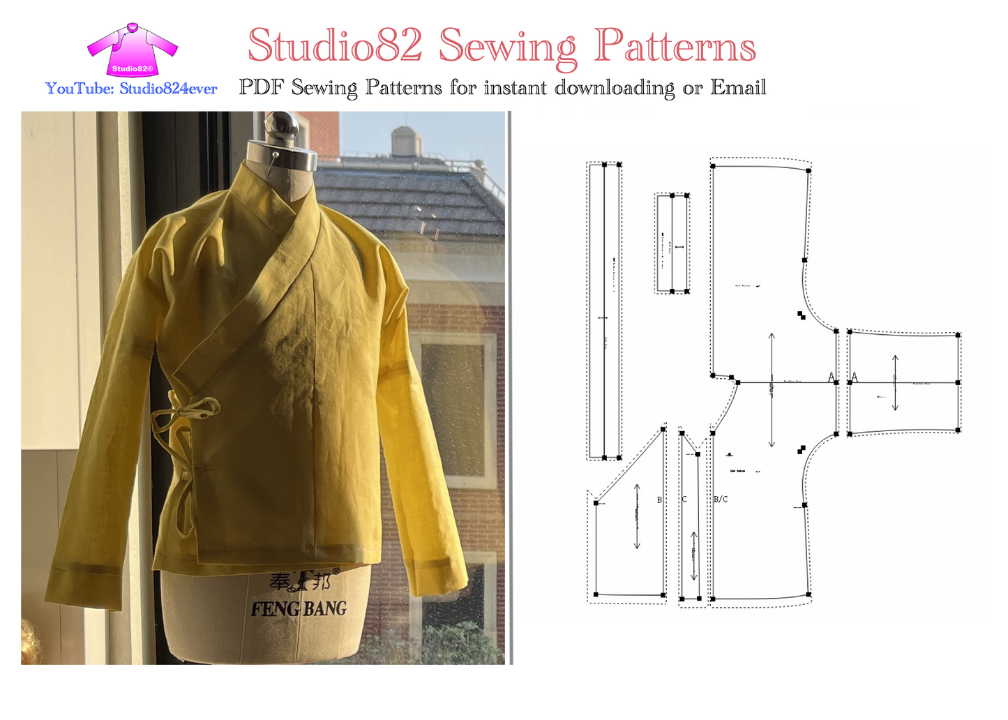 Digital Sewing pattern of The Cross-Collar Right-Wrapped Upper Garment
