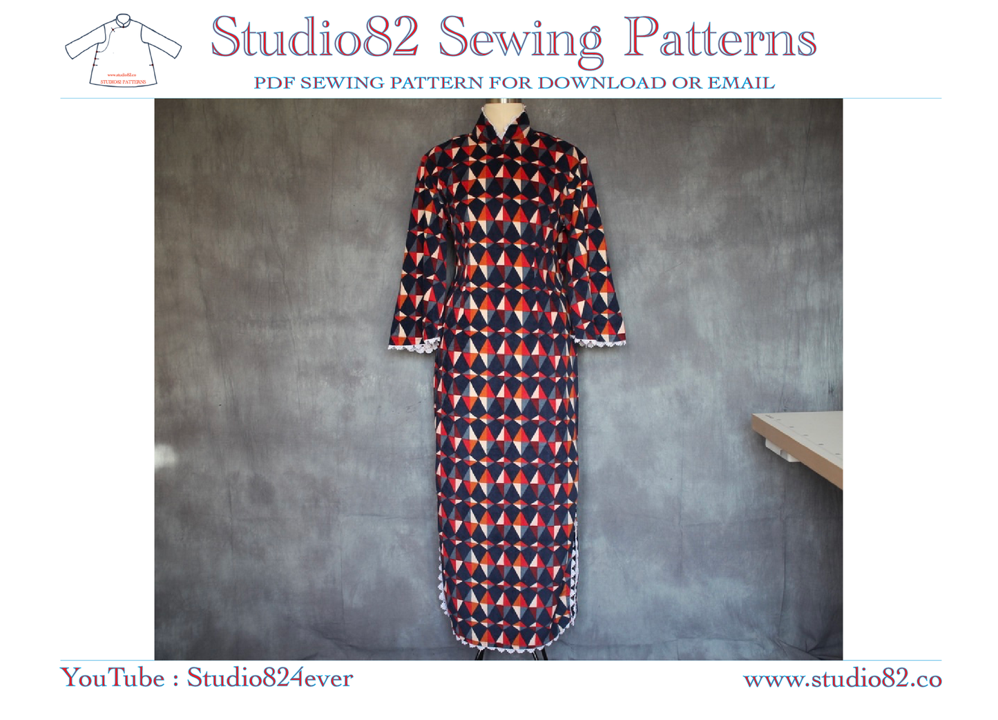 Digital Sewing Pattern for Qipao with 3/4 Bell Sleeves