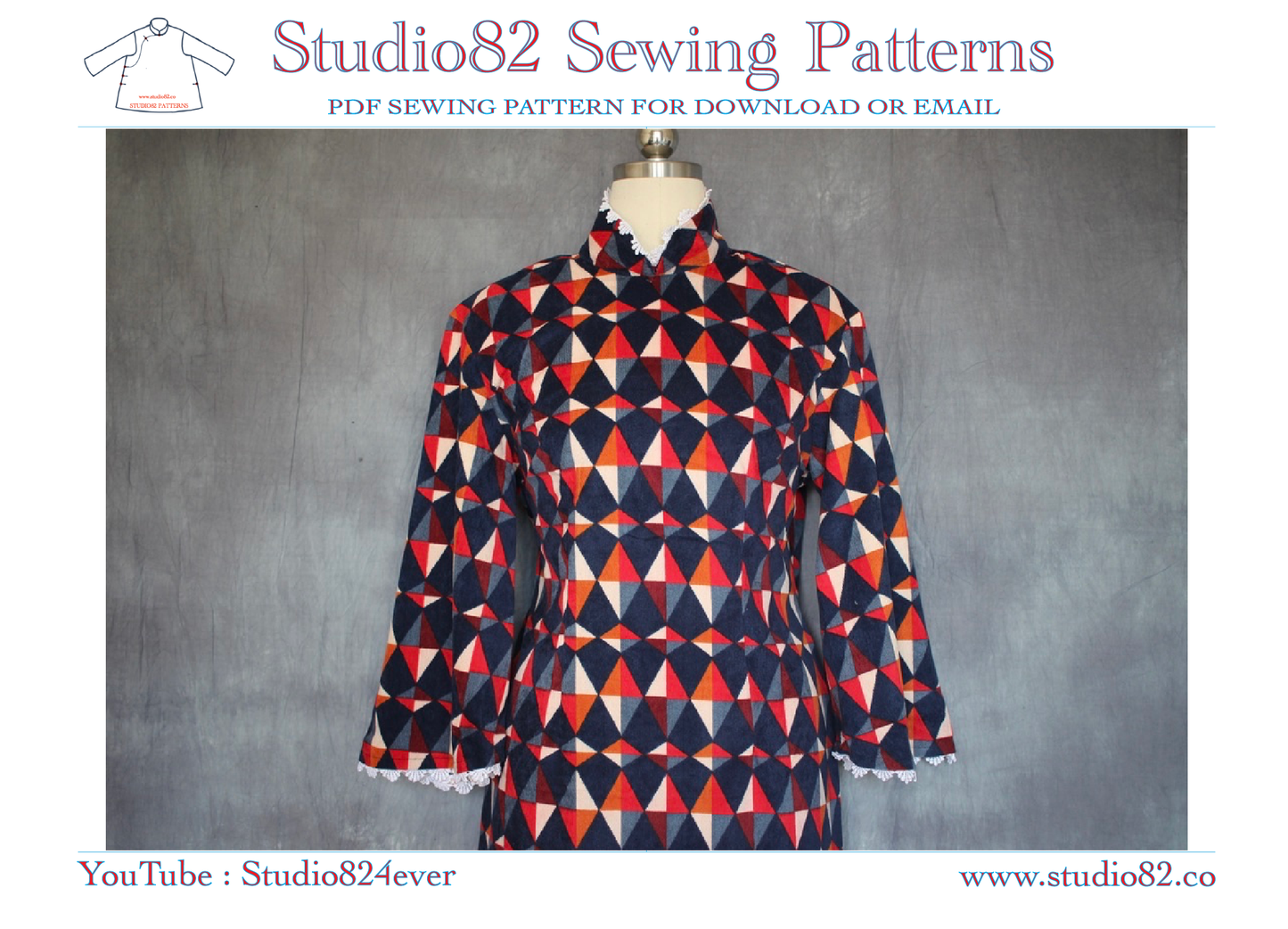 Digital Sewing Pattern for Qipao with 3/4 Bell Sleeves
