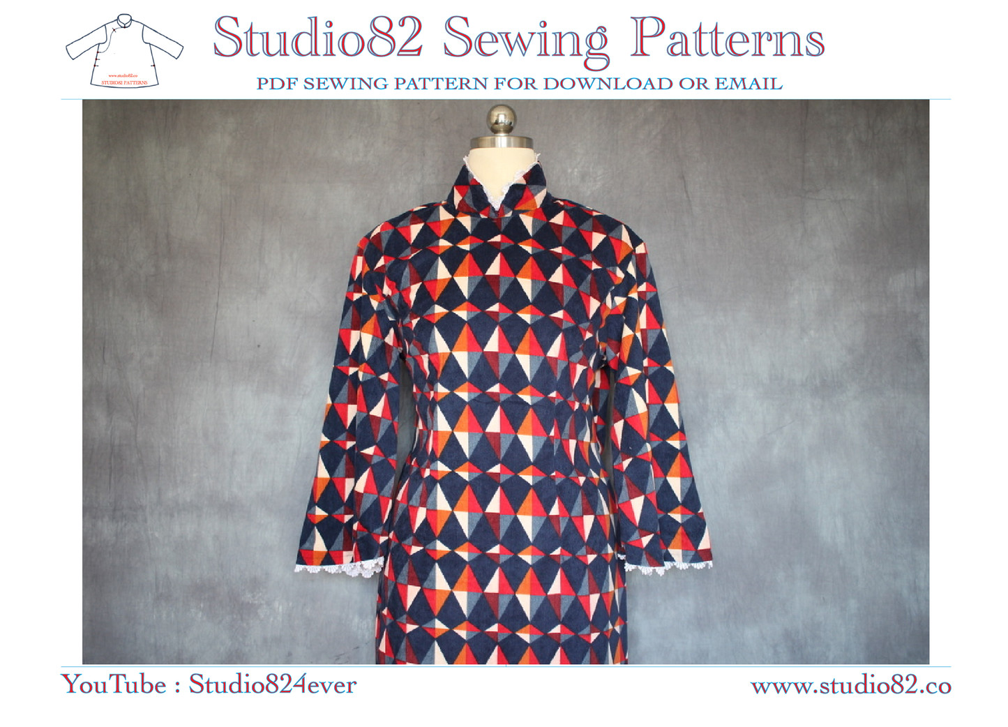 Digital Sewing Pattern for Qipao with 3/4 Bell Sleeves