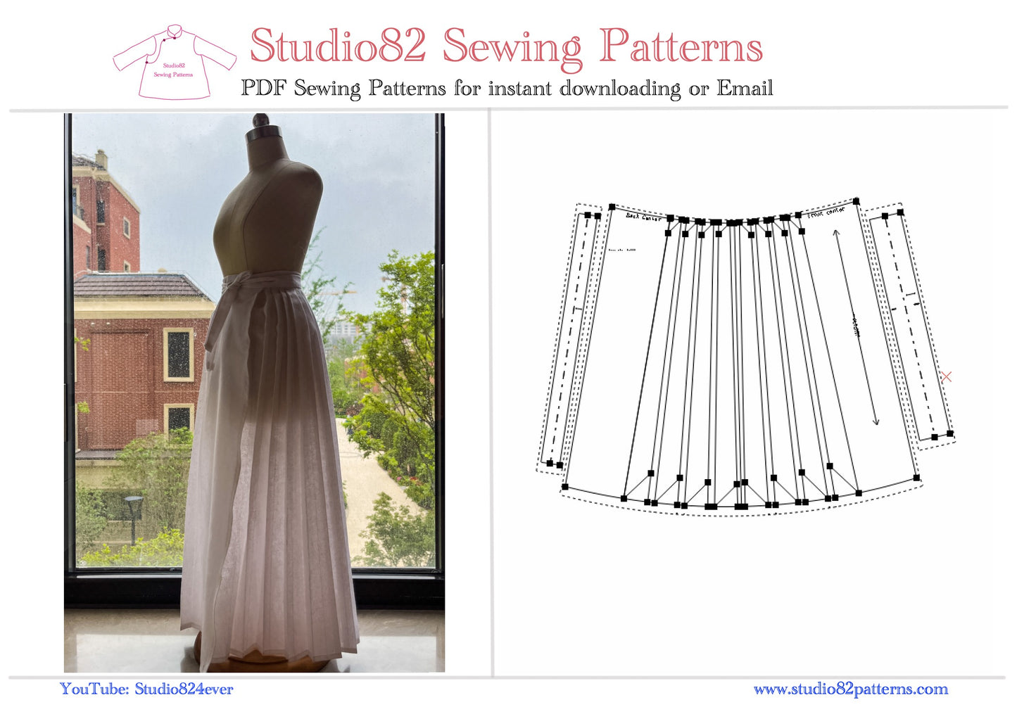 Digital sewing pattern of Horse-face Skirt(A silhouette) with video tutorial