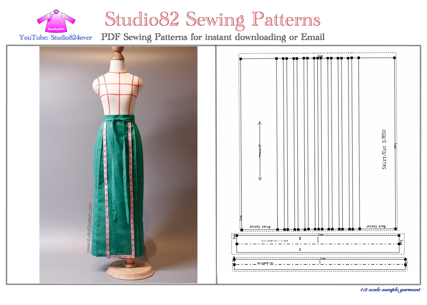 Digital sewing pattern of Horse-face Skirt(H silhouette) with video tutorial