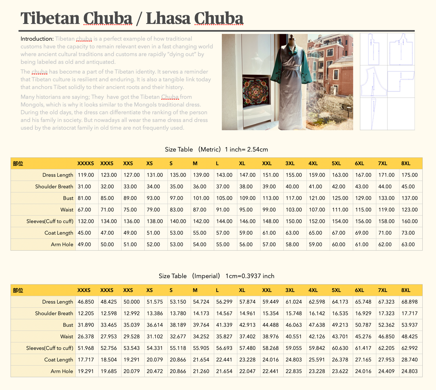 Digital Sewing Pattern of Lhasa Chuba for Instant Download