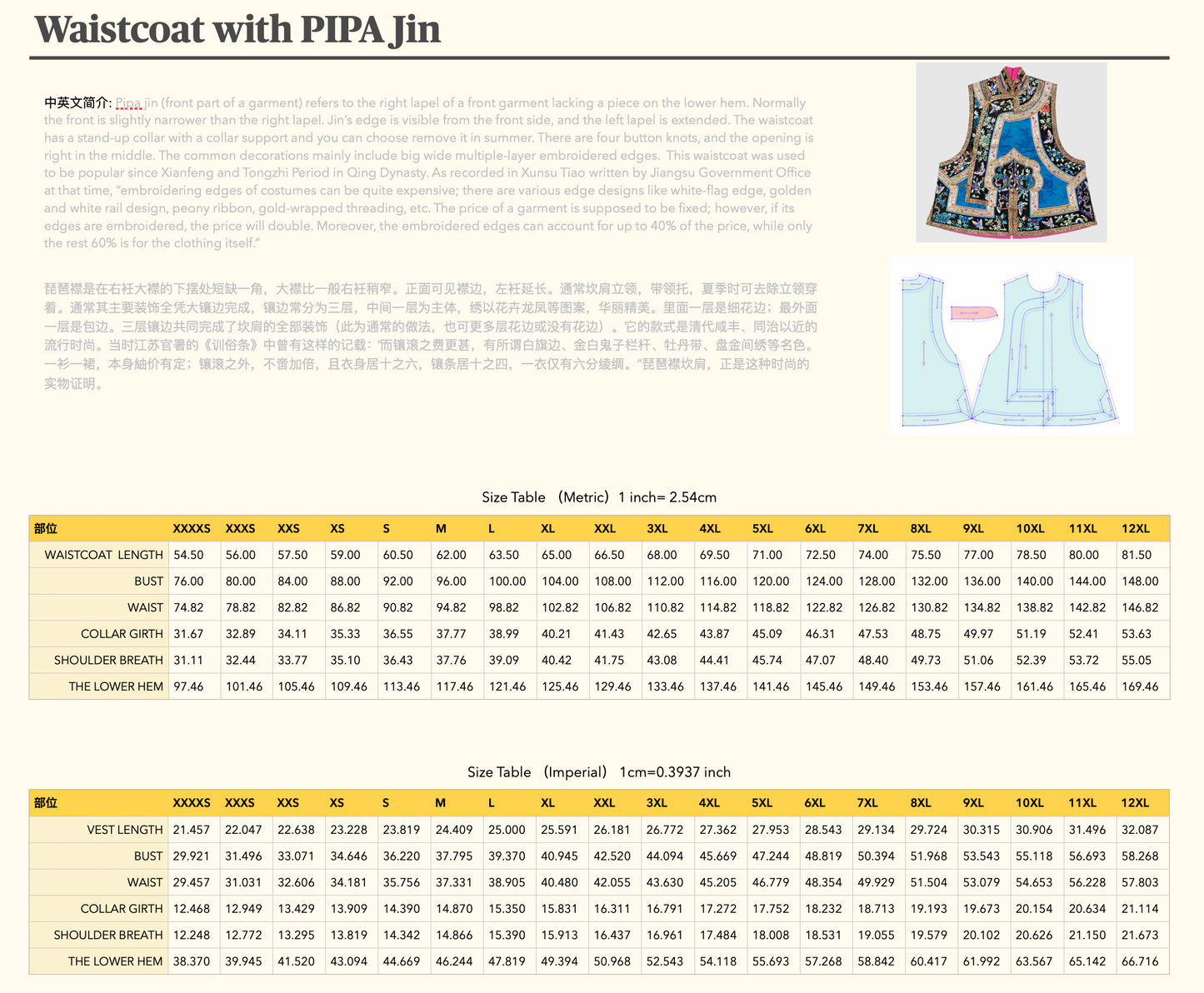 PDF Sewing pattern of PiPa Jin Waistcoat / Pipa-Style Waistcoat