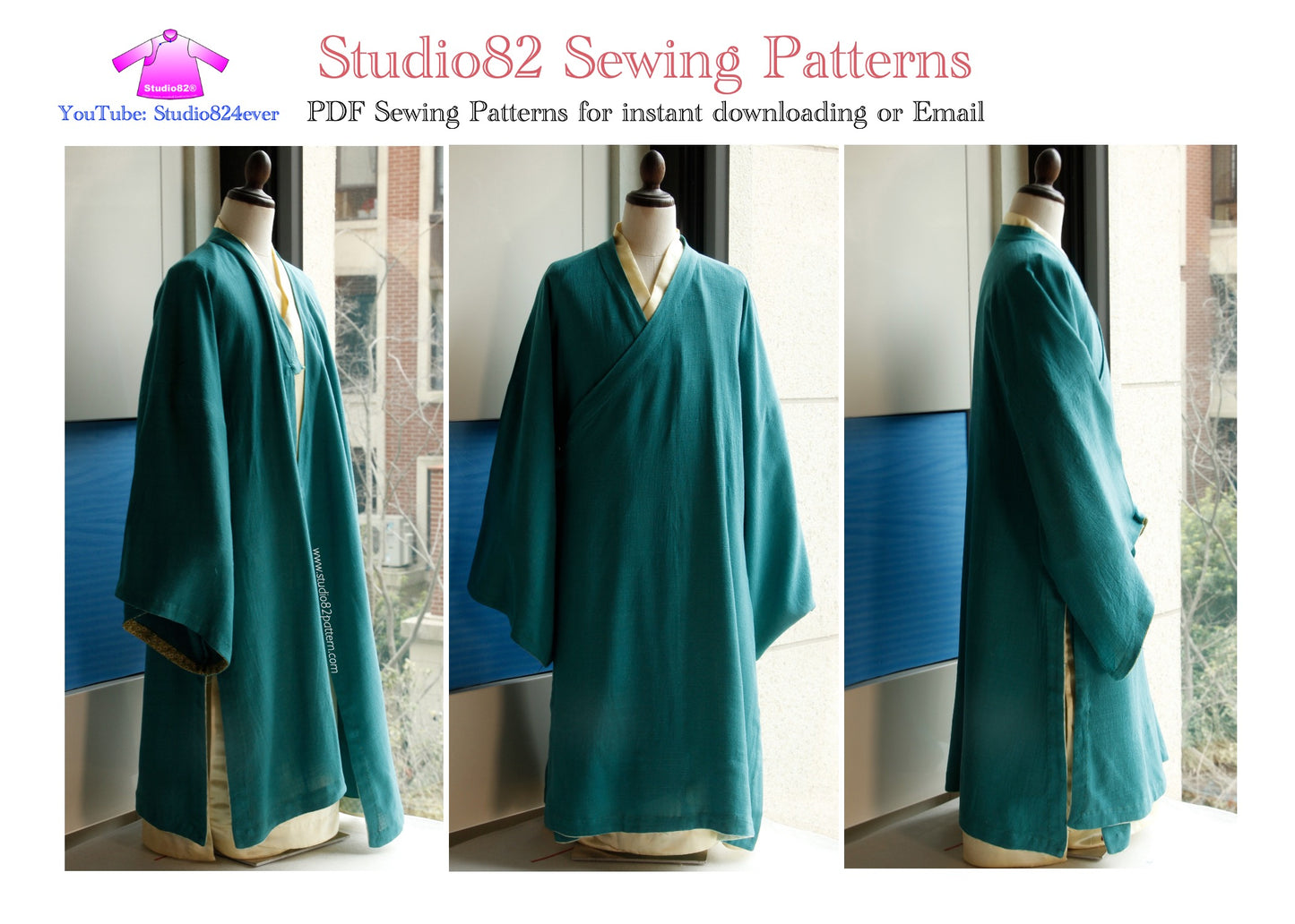 Digital Sewing Pattern: Ming Style Cross Collar Wide-Sleeve Robe (直裰)