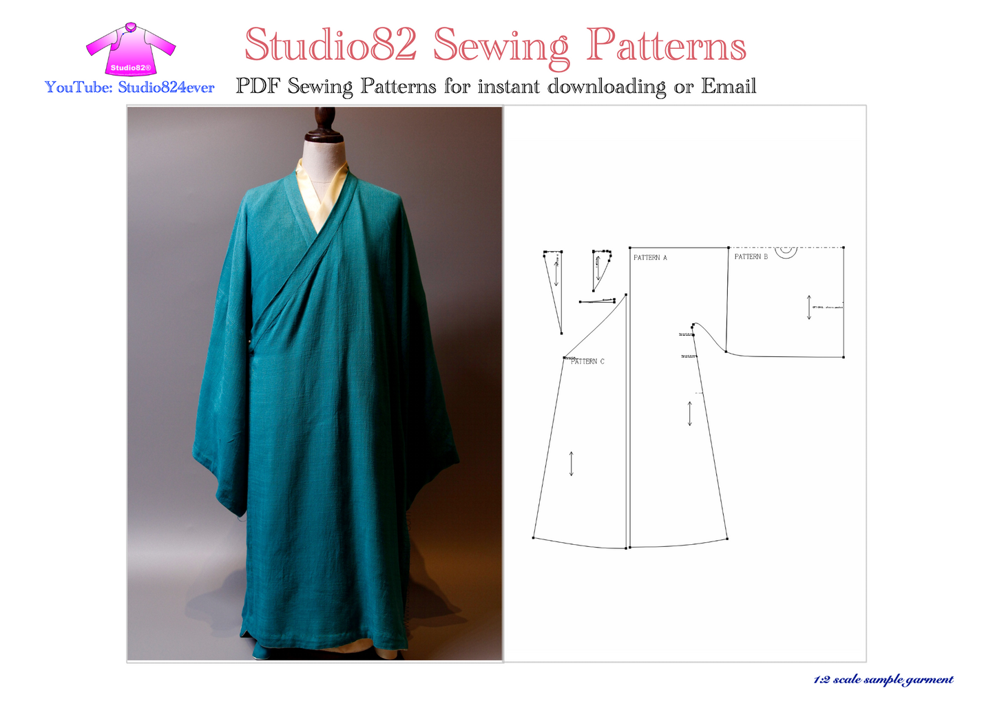 Digital Sewing Pattern: Ming Style Cross Collar Wide-Sleeve Robe (直裰)
