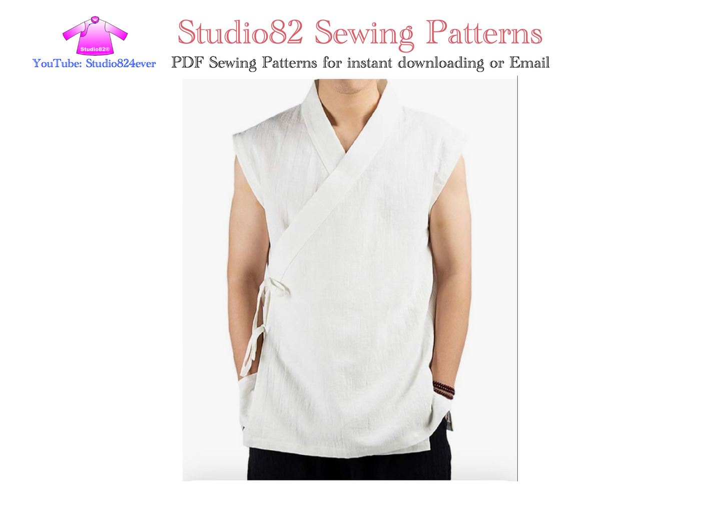 PDF sewing pattern of Shaolin Temple Style of Mens Sleeveless Wrap Vest