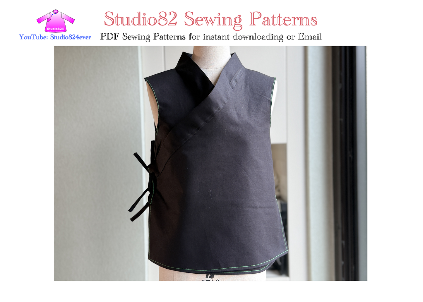 PDF sewing pattern of Shaolin Temple Style of Mens Sleeveless Wrap Vest