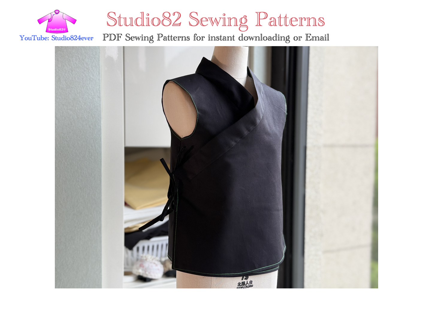 PDF sewing pattern of Shaolin Temple Style of Mens Sleeveless Wrap Vest