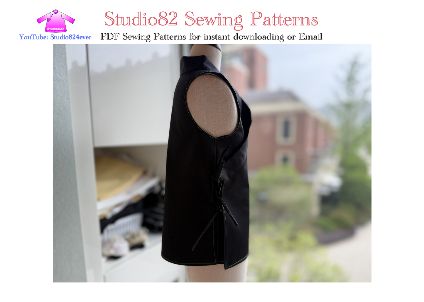 PDF sewing pattern of Shaolin Temple Style of Mens Sleeveless Wrap Vest