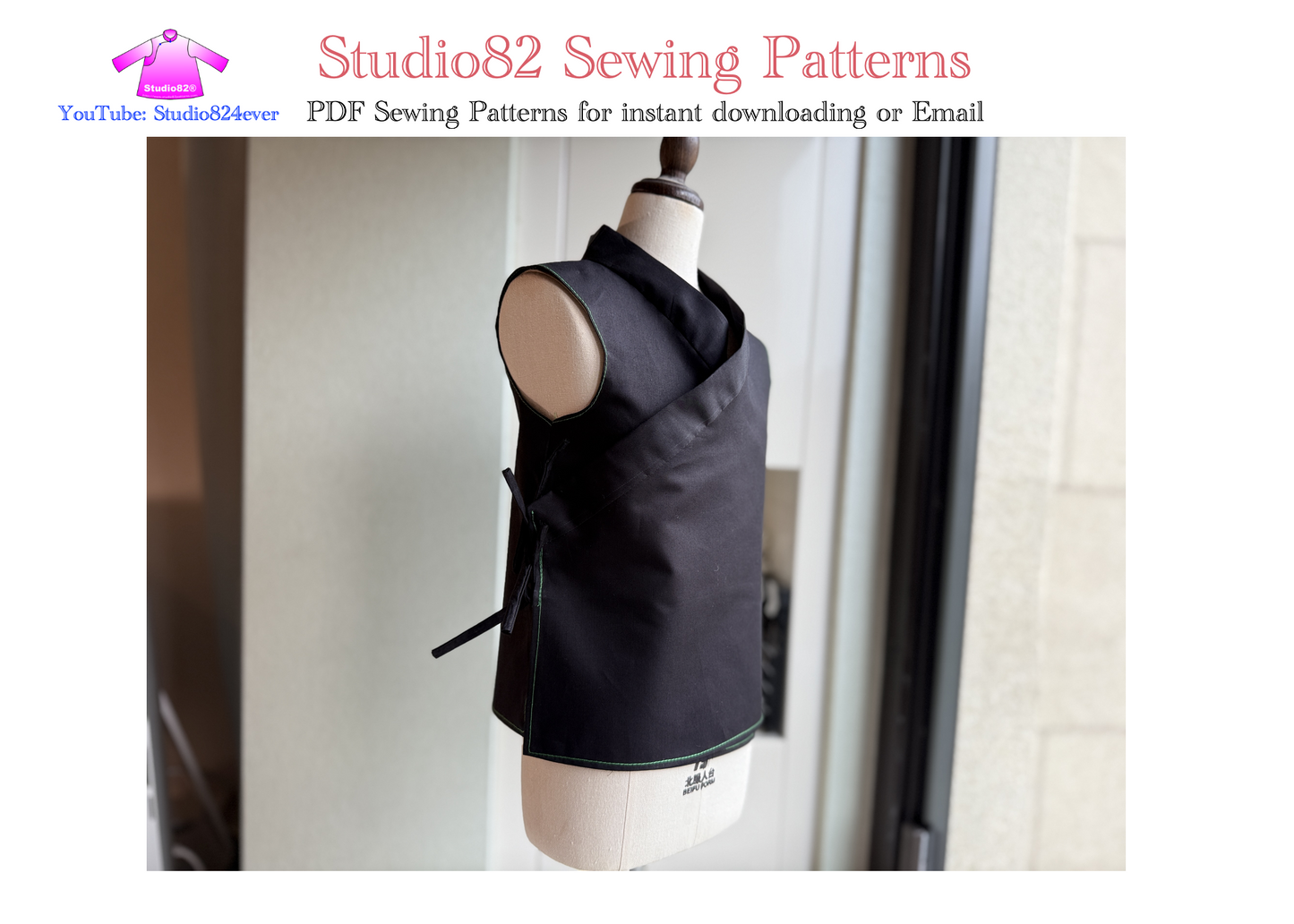 PDF sewing pattern of Shaolin Temple Style of Mens Sleeveless Wrap Vest