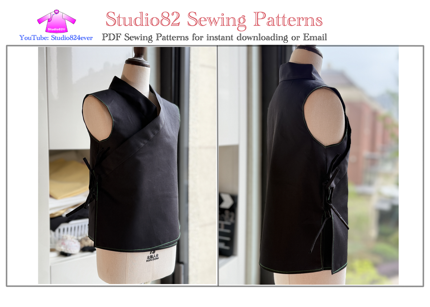 PDF sewing pattern of Shaolin Temple Style of Mens Sleeveless Wrap Vest