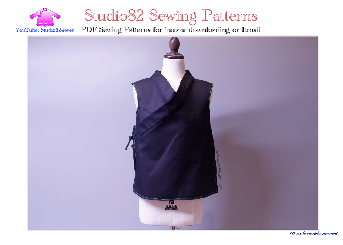 PDF sewing pattern of Shaolin Temple Style of Mens Sleeveless Wrap Vest