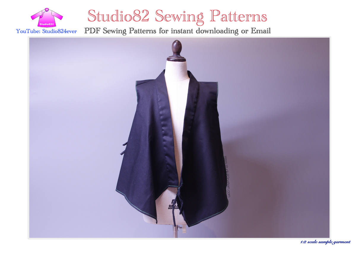 PDF sewing pattern of Shaolin Temple Style of Mens Sleeveless Wrap Vest
