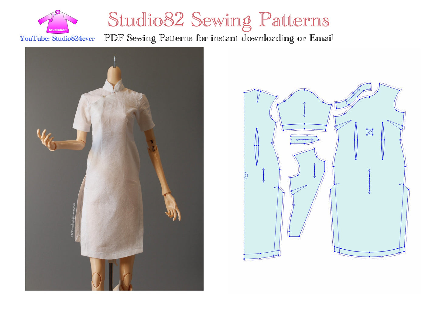 Digital Sewing Pattern – Short-Sleeve Qipao